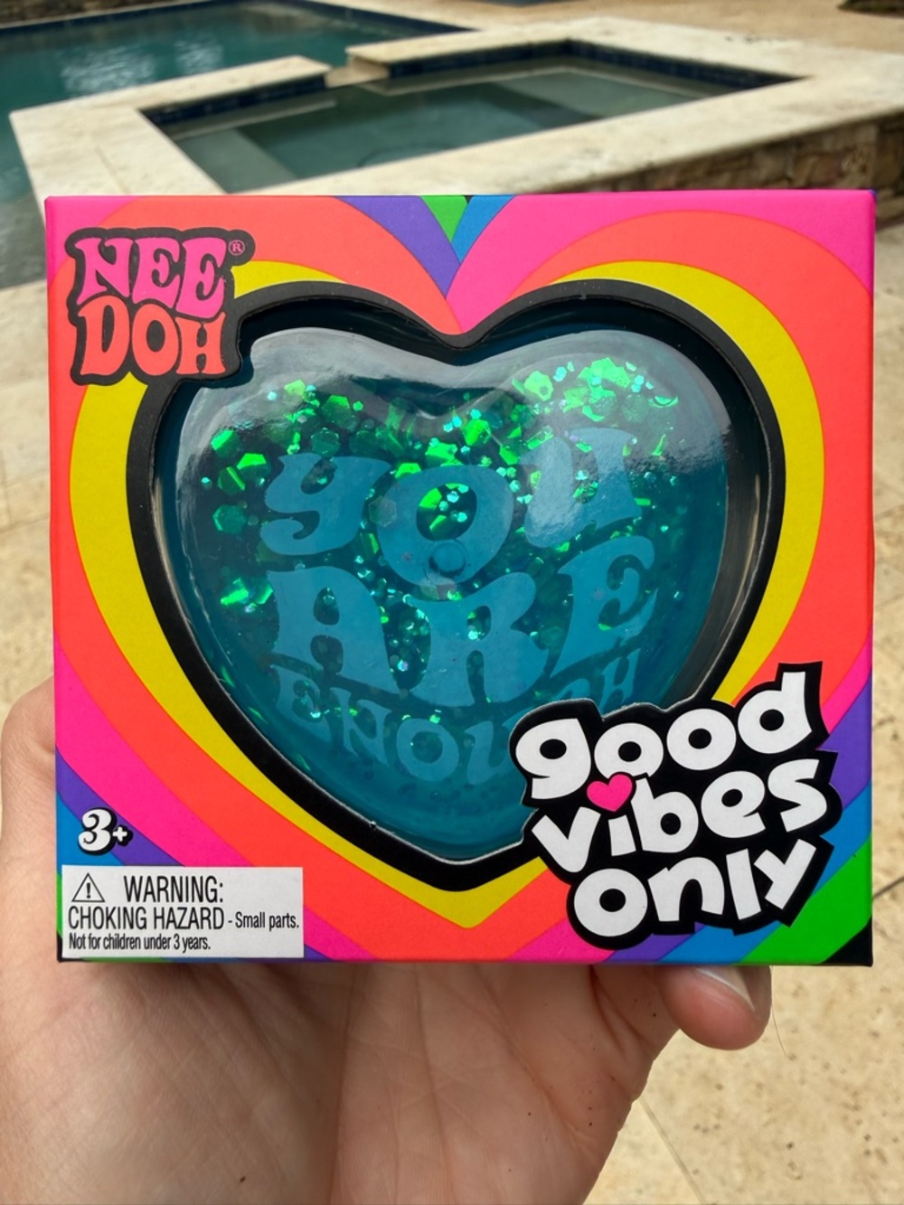 NeeDoh Good Vibes Only Heart Stress Ball - Teal Glitter “You Are Enough”